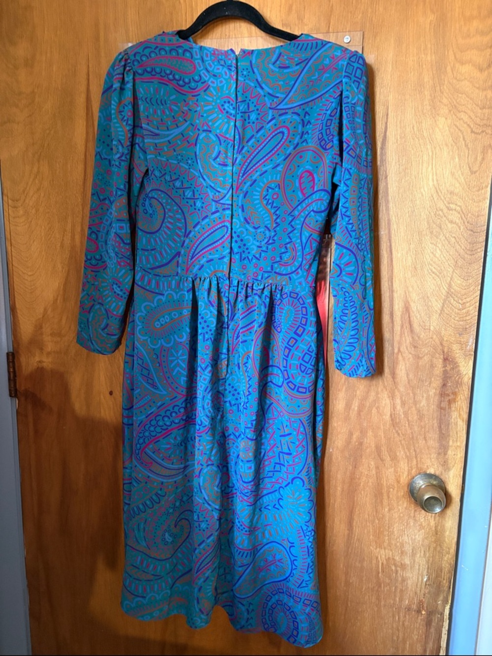 Vintage Tanner Teal Paisley Fit-and-Flare Dress with Cowl Neck - Picture 7 of 7